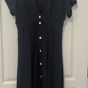 Deep V Black Button-Down Dress